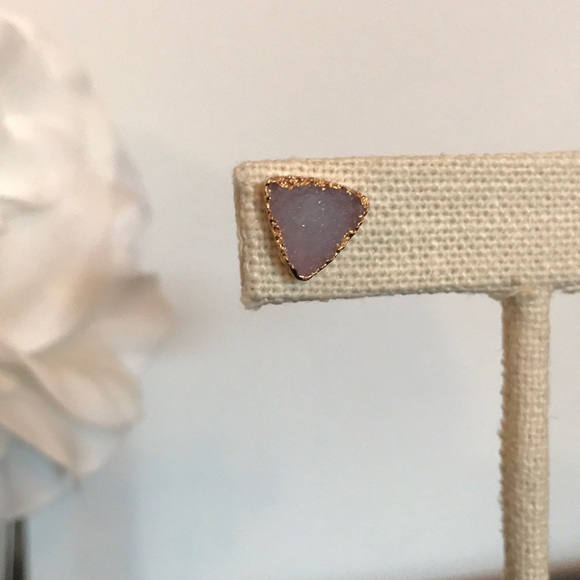 Druzy Pink Triangle Stud Earrings - Picture 4 of 8